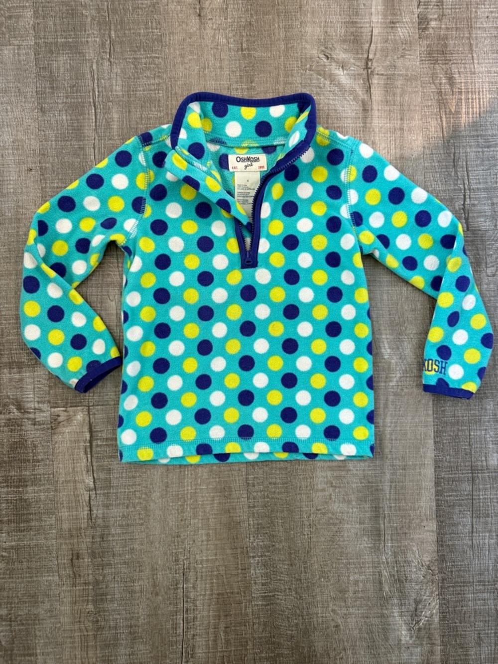 OshKosh B'gosh Aqua Fleece Pullover with Blue & Yellow Polka Dots